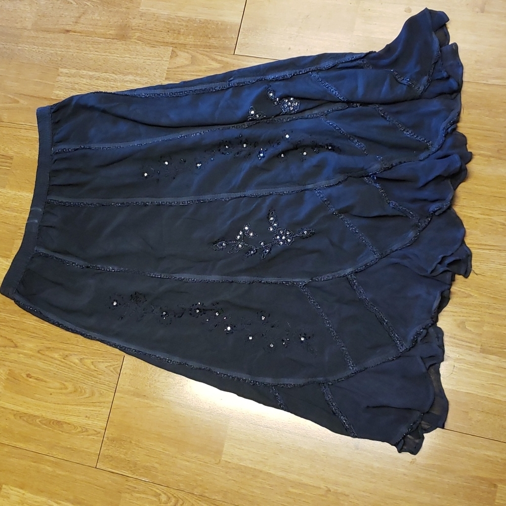 Soft Surroundings navy embroidered beaded skirt sz PM